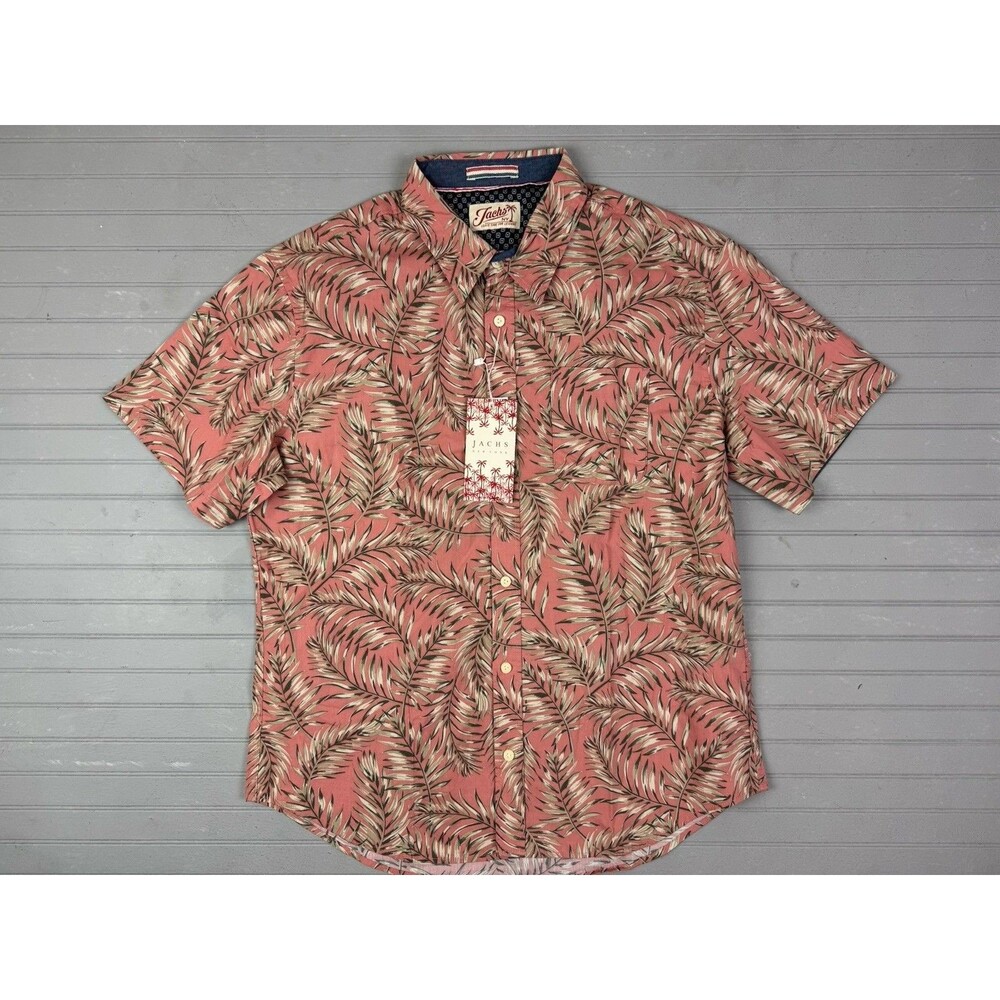Jachs Size XL Mens Light Red Hawaiian Print Shirt Short Sleeve Button Up